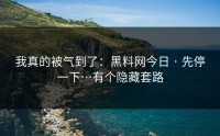 我真的被气到了：黑料网今日 · 先停一下…有个隐藏套路