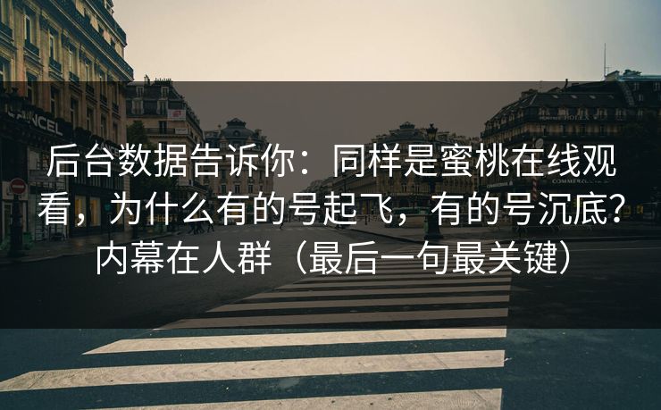 后台数据告诉你：同样是蜜桃在线观看，为什么有的号起飞，有的号沉底？内幕在人群（最后一句最关键）